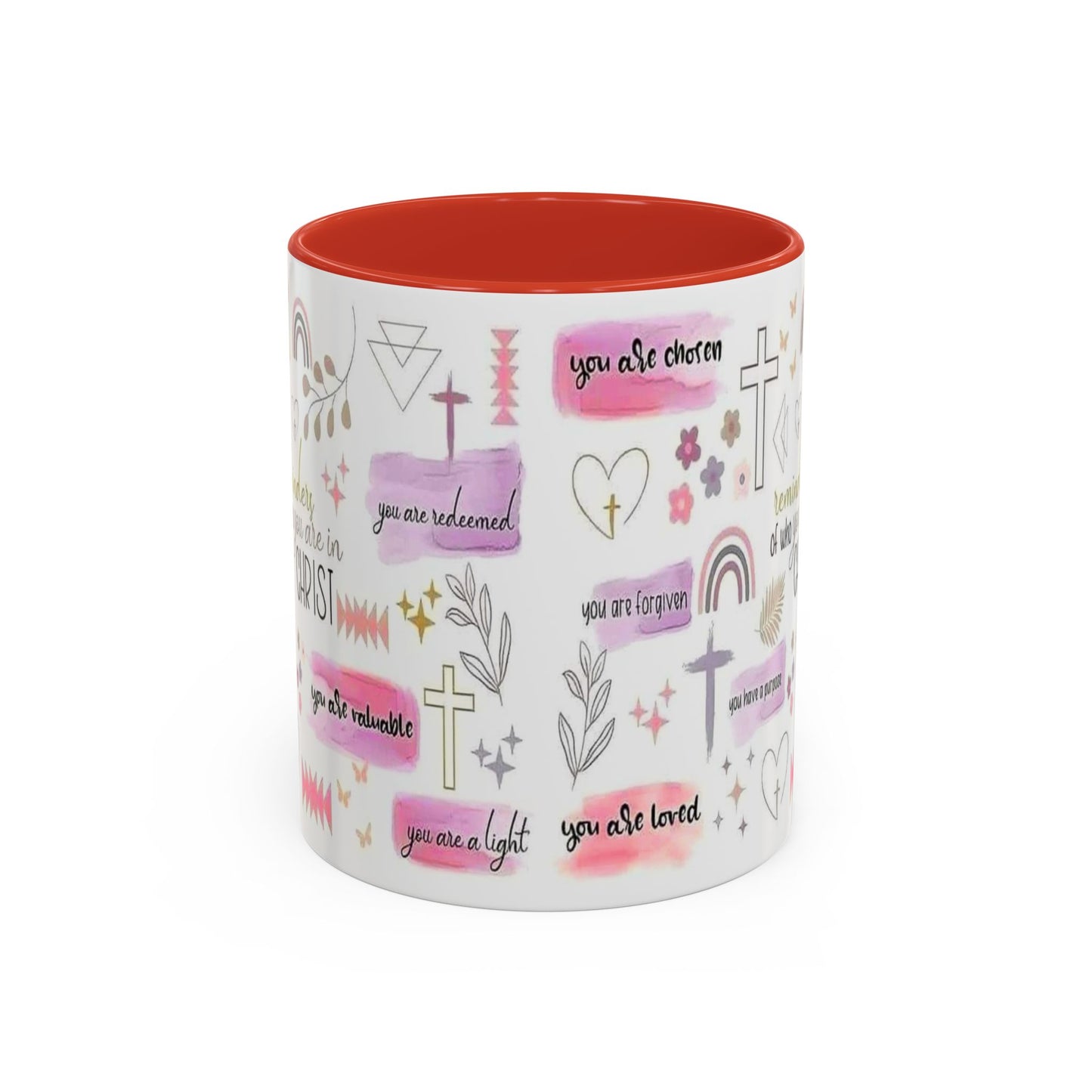 Christian Accent Coffee Mug — "Remind me who you are in Christ" Inspirational Pattern