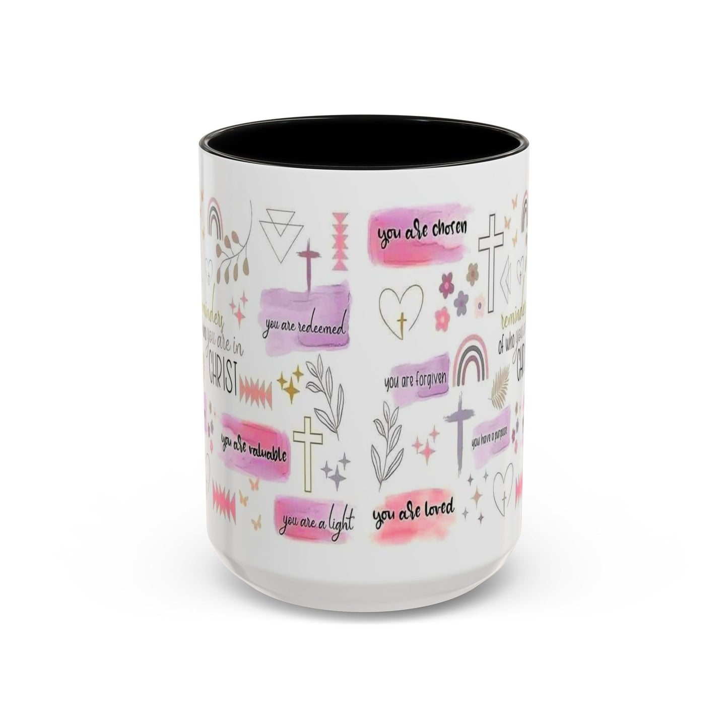 Christian Accent Coffee Mug — "Remind me who you are in Christ" Inspirational Pattern