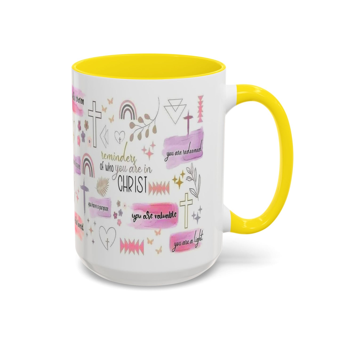 Christian Accent Coffee Mug — "Remind me who you are in Christ" Inspirational Pattern