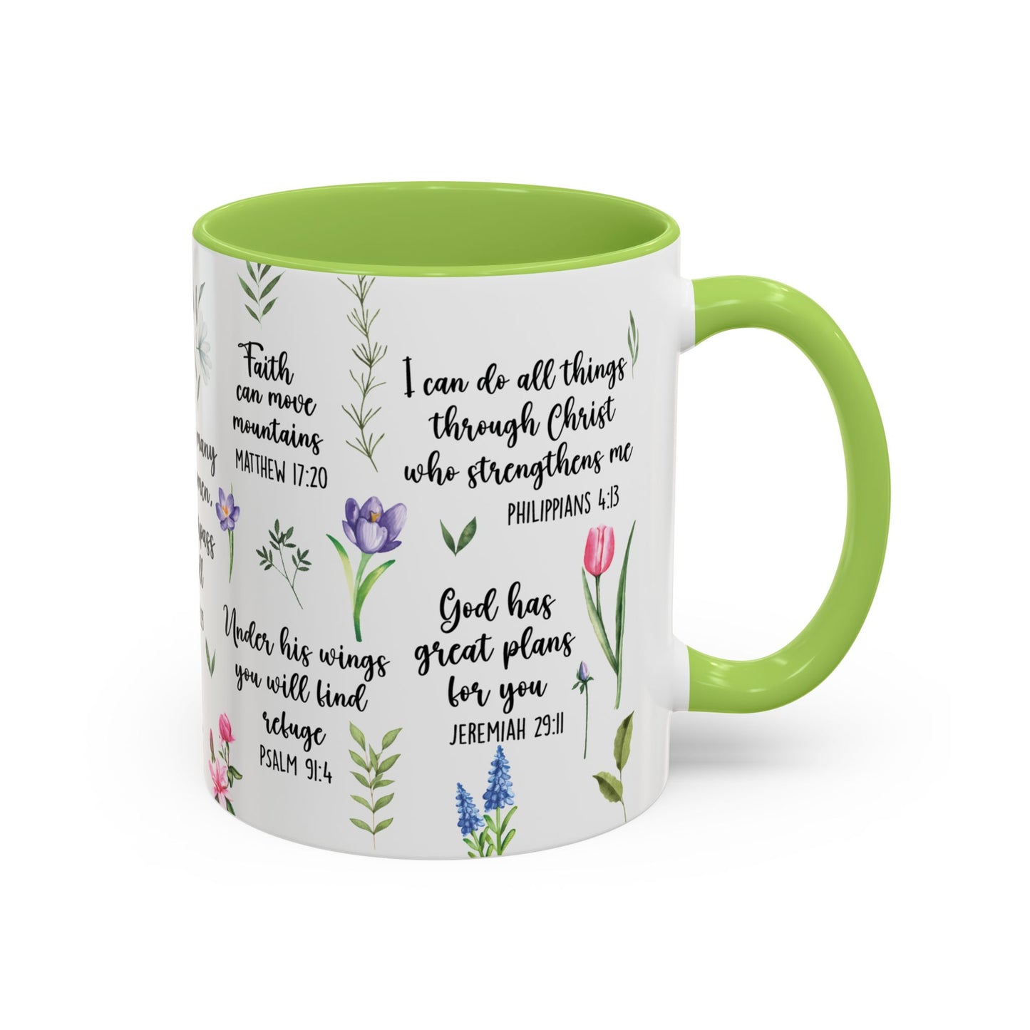 Inspirational Bible Verse Coffee Mug — Floral Scripture Quotes (11/15oz)
